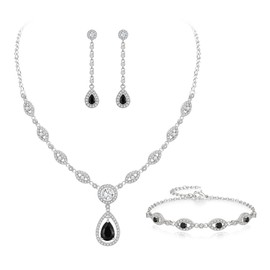 EVER FAITH Bridal Jewellery Set White Gold Plated Clear Teardrop Cubic Zirconia April Birthstone Necklace Bracelet Earrings Set for Women, Cubic Zirconia, Cubic Zirconia