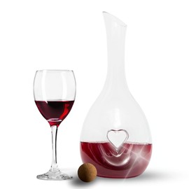 Maypes Heart Decanter – Beautiful Wine Decanter with Lid – Crystal Glass Wine Decanter for Fine Red Wines – Easy to Use Wine Aerator Decanter – Practical Decanter and Cork Cover - 1000ml Capacity
