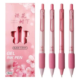 MOZXIRZ 4 Pcs Cute Gel Ink Pens Retractable Pens Kawaii Pink Flower Pen 0.5mm Black Ink Smooth Writing Pen for Girls Boys Women Men Office Supplies School Supplies (Pink)