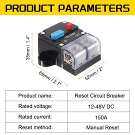 DMiotech 1 Pack 12-48V 150A Circuit Breaker, Overload Protector Switch with Manual Reset Button Mini Electrical Breakers Fuse Holder for Boat Rv Car Audio Speaker