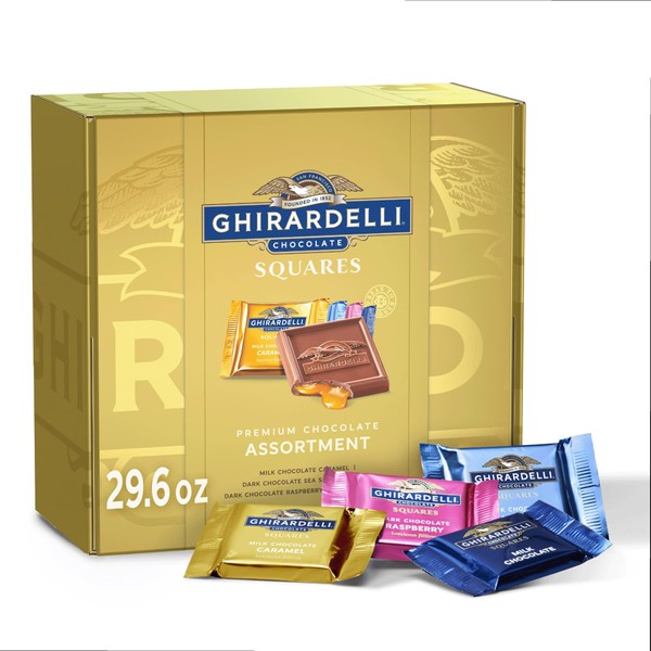 GHIRARDELLI Premium Chocolate Assortment Squares Holiday Gift Box, 29.6 oz