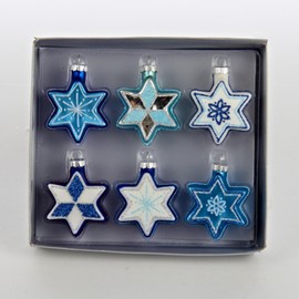 Set of 6 Glittered Blue and White Star of David Glass Hanukkah Holiday Ornaments 2.25"