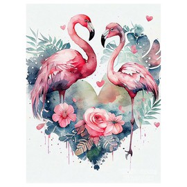 SHEGZHUC Diamond Painting Flamingo Rose 30 x 40 cm Diamond Painting Pictures Flamingo Diamond Painting Heart Love Pink Rose Flowers Diamond Painting Art Embroidery Cross Stitch Pictures Gift Wall