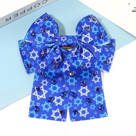 Hanukkah Hair Bows for Women Jewish Star of David Hair Bow Clips Jeweled Menorah Hair Ribbons Barrettes Blue Bows Hanukkah Jewish Outfits Accessories Holiday Gifts (Pattern A)