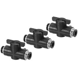 PATIKIL 3/8" Pneumatic Ball Valve, 2 Pcs Push to Connect Fittings Quick Connect Tube Fittings Air Flow Control Valve for Pneumatic Systems Automation Manufacturing, Black