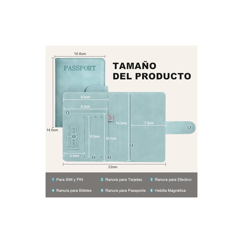 Porta Pasaporte con Bloqueo RFID, Porta Pasaporte y Visa Impermeable,