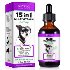 Dog Multivitamin, 15 in 1 Dog Multivitamin Liquid Drops Supplements for Skin & Coat, Heart Health, Bones and Joint, Dogs Vitamins with Glucosamine and MSM, Immune System Support -60ml