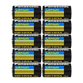Panasonic CR123A Lithium 3V Photo Lithium Batteries, 0.67" Dia x 1.36" H (17.0 mm x 34.5 mm) (Pack of 10)