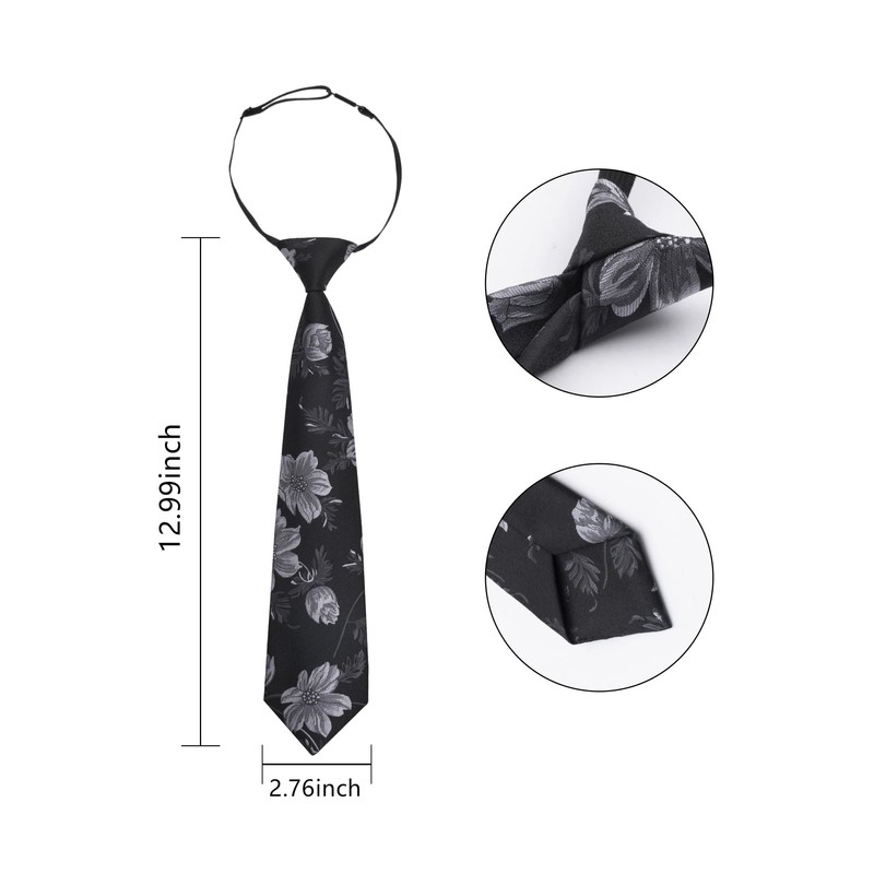 Alizeal Boys 13inches Length Flower Pattern Neckties, Black+Gray