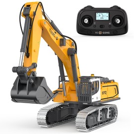 KidsFaves Pro-Grade Remote Control Excavator for Adult Metal Micro-Scale RC Construction Model with Leadscrew Digging System, Dual Battery Includes Portable Carry Case