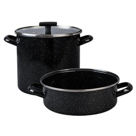 Granite Ware 3-Piece Cookware Set, 8 Qt Stock Pot & 3 Qt Casserole w/Glass Lid, Speckled Black