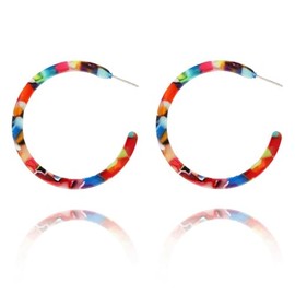 Boho Acrylic Hoop Earrings Bohemian Statement Colorful Acetate Lucite Tortoise Shell Resin Geometric Big Lightweight C Open Hoops Earrings for Women Prom Party Holiday Fashion Jewerly Gifts (Colorful)