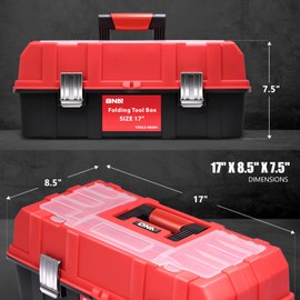 DNA MOTORING 3-Layer Lockable Tool Box Plastic Portable Storage Folding Toolbox Tray Divider Tool Organizers, W/Handle, Red/Black, TOOLS-00504