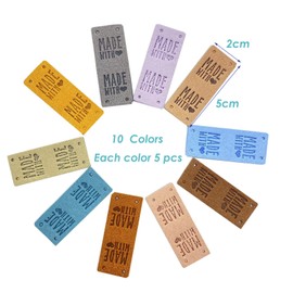 50 Pcs PU Leather Label Faux Leather Handmade Sew on Tag Label Handmade Embossed Tag Embellishment Crochet Knit DIY Jeans Bags Shoes Hat(MWL, 10c)