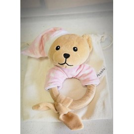 Pebble Pink Teddy Bear Baby Rattle Teething Ring / Baby Shower Gift