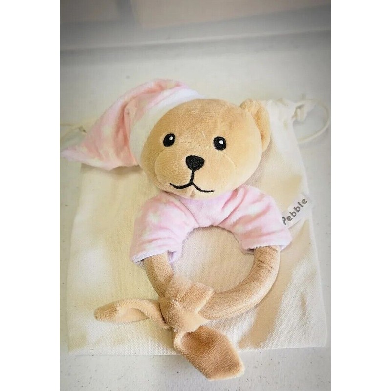 Pebble Pink Teddy Bear Baby Rattle Teething Ring / Baby