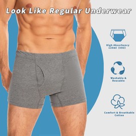 PurityLock Men's Incontinence Underwear Boxer Briefs - Cotton Washable Urinary Leakproof Panties with Fly, Enhanced Front & Rear Protection 120 ml Absorbency (3 Pack, S, Burgundy)