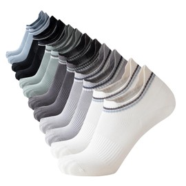 Mottee&Zconia Men's Ankle Socks, Low Cut Short Cotton Casual Sock,Anti-Skid Moisture Wicking Striped Socks 6 Pack (Size8-11), 6pairs(white,black,blue,grey,green), 8-11