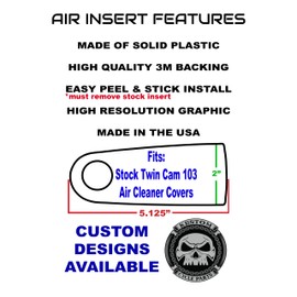 Raising the Flag Air Cleaner Cover Insert by Kustom Cycle Parts. Replaces Stock Harley Davidson Twin Cam / 103 Insert. Proudly Made in the USA