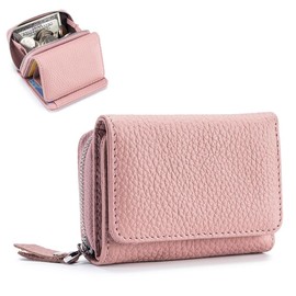 ZhaoCo Women's Small Wallet with Coin Compartment & RFID Protection, Genuine Leather Mini Wallet Credit Card Holder for Women Girls, pink, Classic