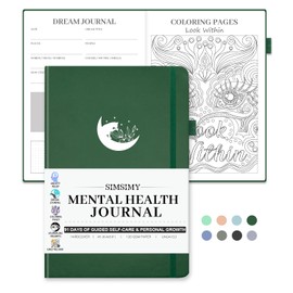 SIMSIMY Mental Health Journal, 91-Day Self Care Journal for Women Men, Guided Anxiety & Stress Relief Journal with Mood Tracker, Cognitive Behavioral Therapy Journaling with Mental Health Coloring Pages & Dream Log
