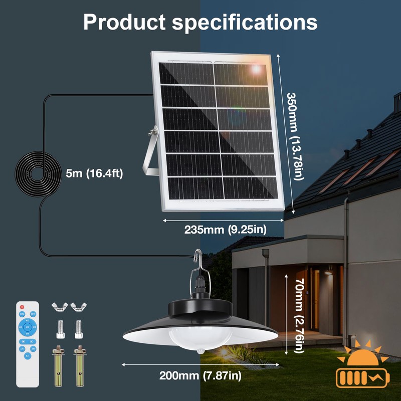SERBASIC Solar Pendant Lights Outdoor,Solar Shed Light Dimmable with Motion