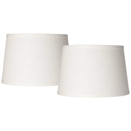 Set of 2 White Small Hardback Drum Lamp Shades 10" Top x 12" Bottom x 8" High (Spider) Replacement with Harp and Finial - Brentwood