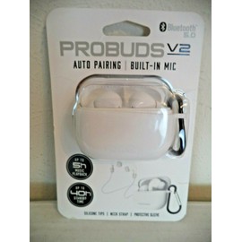 ProBuds V2 Auto Pairing. Built-In Mic Earbuds. White Color.