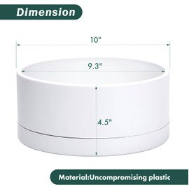 D'vine Dev 10 Inch Plastic Shallow Planter, Large Round Succulent Plant Pot with Drainage Hole and Sauce, Decorative Bonsai Pot for Indoor Plants, White, 76-Z-A-2