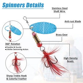 Fishing Lure Spinnerbaits,Rooster Bait Tail Spinner Lure Colorful Hard Metal Baits Kit Spinner Lure with Treble Hooks Rooster Tail Bass Trout Salmon Saltwater Freshwater Fishing Spoon Lures Set 30PCS