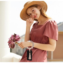 MORWLAT Boho Silicone Phone Wrist Strap, Cell Phone Lanyard Keychain with Tether Tab, Smartphone Wristlet Bracelet Keychain with Universal Strap Holder Connector Patch for Women (Khaki)