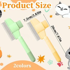 YBEATY 2 Pcs Pet Hair Comb Self Cleaning Cat Flea Brush with Release Button Comfort Safety Stainless Steel Brush Short Long Hair Removal Dogs Grooming Comb for Shedding Tangles (Yellow + Green）