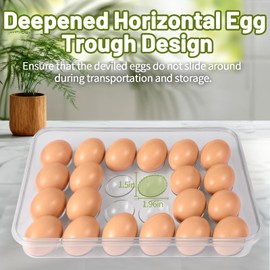 RoskDeewat Deviled Egg Containers with Lid, 2 Pack Thick Clear Plastic Deviled Carrier with Handle Storage 48 Eggs, Stackable Egg Holder Portable Tray Platter for Fridge, Travel, Party-White
