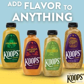 Koops' Sweet & Heat Mustard Variety Pack – Jalapeno, Arizona Heat, Horseradish, & Honey Dijon – Gluten-Free, Kosher, Made in USA, From Quality Mustard Seeds – 12 Oz, Pack of 4