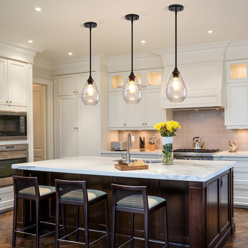 SADUENFR Glass Pendant Lights Kitchen Island, 1-Light Modern Black Pendant