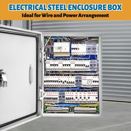 Outdoor Electrical Box 24 x 16 x 10''D NEMA 4X Enclosure Steel Box, Waterproof & Dustproof Outdoor/Indoor Lockable Electrical Junction Box, with Mounting Plate