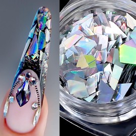 Aurora Laser Silver Glitter Flakes Irregular Chunky Glitter for Nails Accessories Chunky Glitter Nail Charms Sequins Nail Charms for Nail Design Sequins Nail Glitter Nail Sequins Nail Art Charms