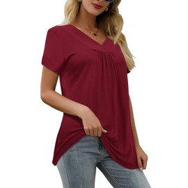 Florboom Women's Short Sleeve Summer Tshirts Tunic Tops Basic Tees Shirts Burgundy Size 20 22