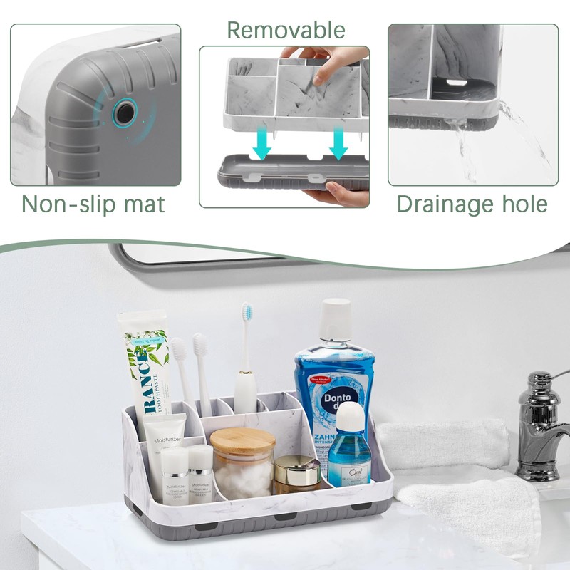 GFWARE Marble Bathroom Countertop Organizer - Detachable 7 Slots Kids