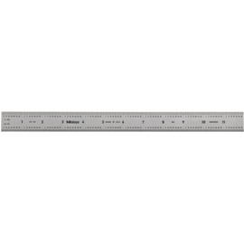 Mitutoyo 182-122, Steel Rule, 12" (16R), (1/32, 1/64, 1/50, 1/100"), 3/64" Thick X 1" Wide, Satin Chrome Finish Tempered Stainless Steel