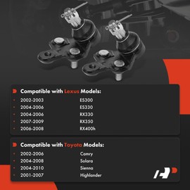 A-Premium 2 x Front Lower Ball Joints, Compatible with Toyota Camry 2002-2006, Highlander 2001-2007, Sienna 2004-2010, Solara 2004-2008 & Lexus RX330 2004-2006, RX350 2007-2009, RX400h, ES300, ES330