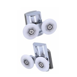 Shower Door Twin Rollers for Curved Doors,Zinc Alloy Runners Wheels Bathroom Replacement Parts of 1 Top & 1 Bottom