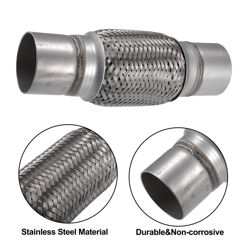 X AUTOHAUX 65x245mm Universal Car Exhaust Flexible Pipe Tubing Silver