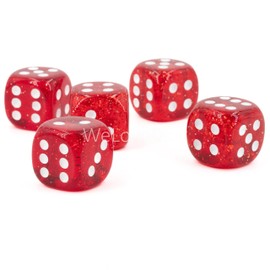 WeLoveBeads W6 Cube (16 mm) in Red Glitter/White Dots - Made in Germany - Pack of 5