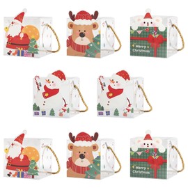 Bekecidi 8 PCS Christmas Cookie Boxes, Clear Gift Boxes with Handles Christmas Candy Boxes Xmas Treat Boxes Cupcake Goody Sweet Packaging Box Party Favour Bags for Christmas Party Decoration Supplies