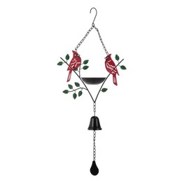 Napco Imports Cardinal Birds 26.5 x 4.25 x 11.75 Inch Red Green and Black Metal Hanging Outdoor Feeder and Bell Chime