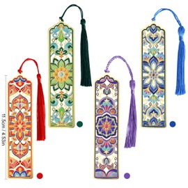 4 PCS Metal Bookmarks with Tassel, Golden Hollow Flower Bookmark Vintage Floral Mandala Theme Book Mark for Women Girls Book Lovers Writers Readers Teens Men