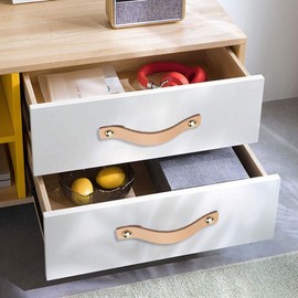 Juland Pack of 4 Leather Handles for Cupboards Kitchen and Door Leather Handles Cabinet Handle Used for Cabinet Compartment Bedroom Furniture Supplied with Screws - 2 Holes - 170 x 21 x 8 mm (L x W x