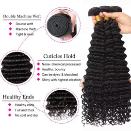 Releek Deep Wave Human Hair Bundles Water Curly Wave Human Hair 18 20 22 Inch 100% Unprocessed Wet and Wavy 3 Bundles for Black Women Double Weft
