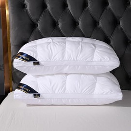 Bed Pillows for Sleeping Queen Size Set of 2 Pack Hotel Style Down Pillow for Sleeping, Neck Support for Side, Back & Stomach Sleepers, Soft Down Polyester Cover, Washable & Hypoallergenic (White)